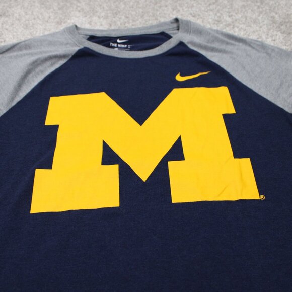 Nike Michigan Wolverines Raglan Shirt Men Medium Blue Athletic Cut Tri-Blend - Picture 5 of 16